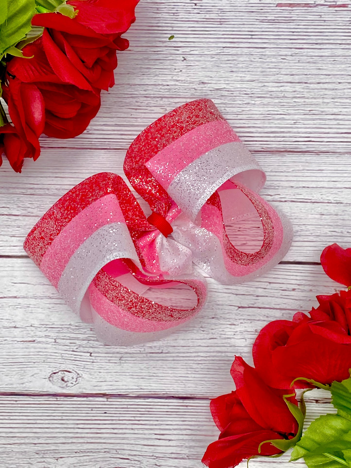Handmade Striped Glitter Hair Bow- Glitz & Glam Glitter Stripes