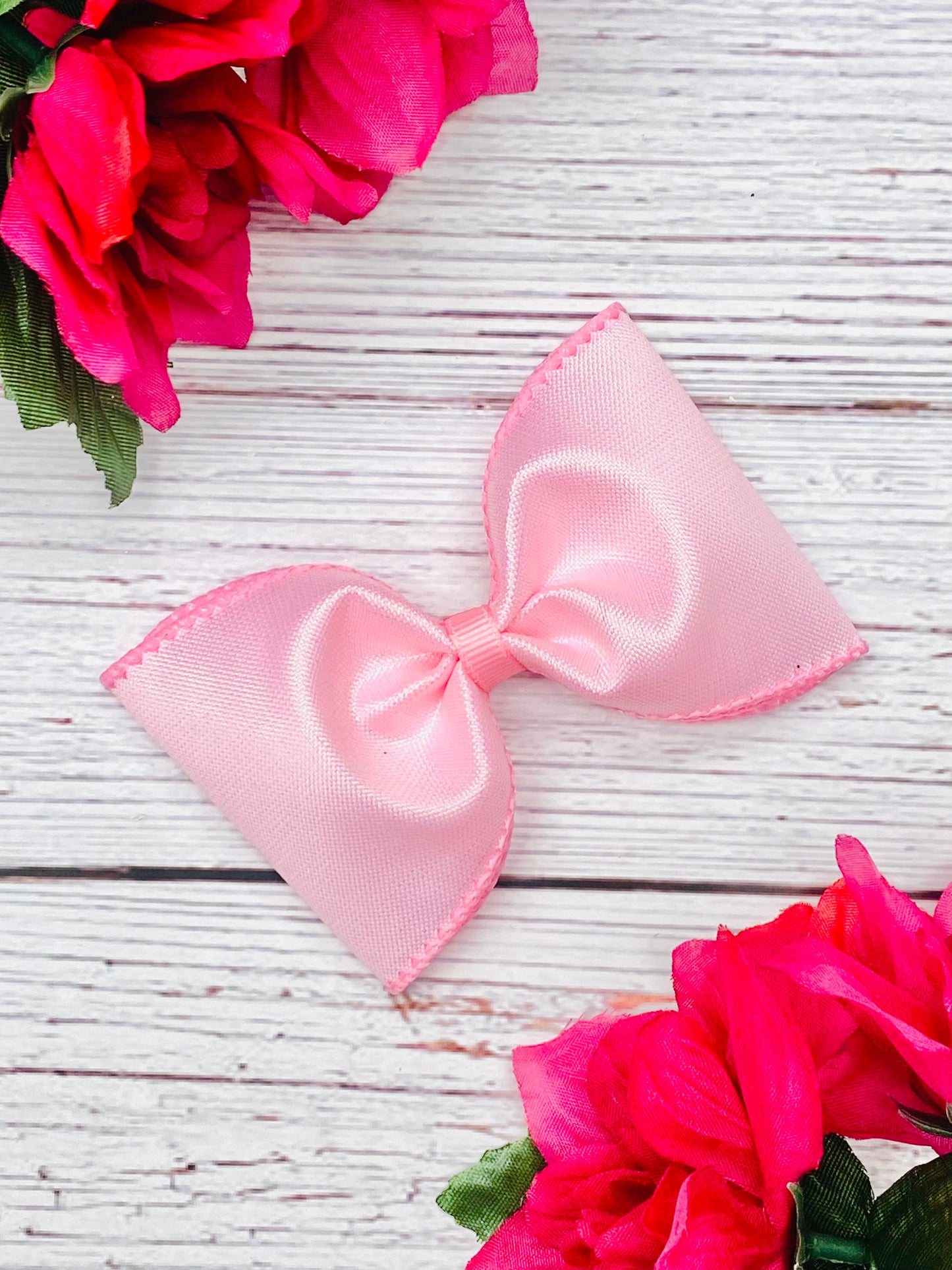 Pink Satin Iridescent Hair Bow- Pink Frosting