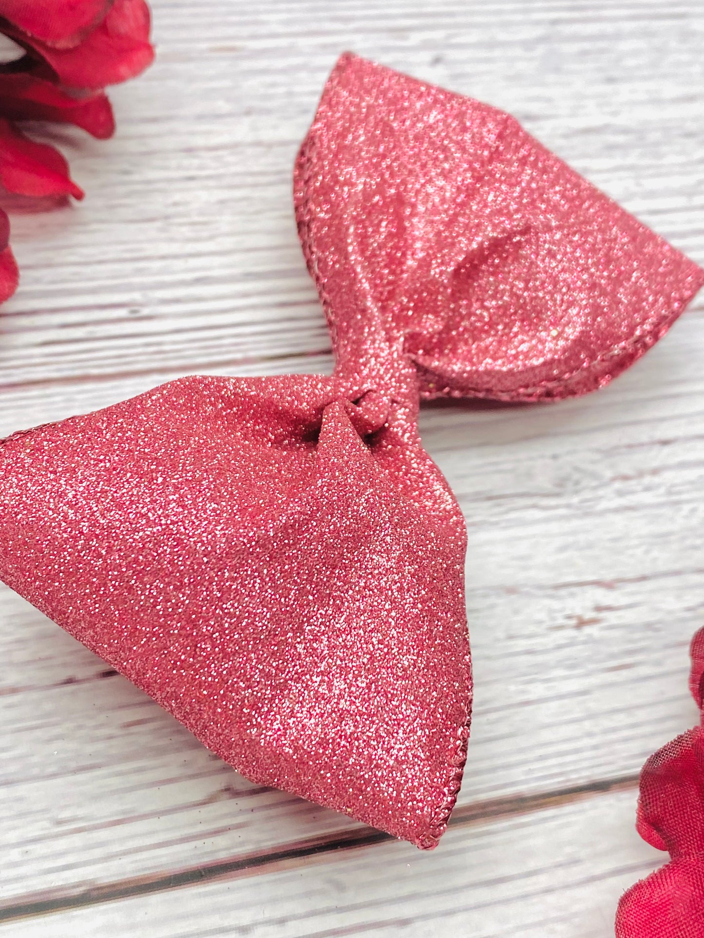 Dark Pink Glitter Hair Bow- Blush Smooth Glitter