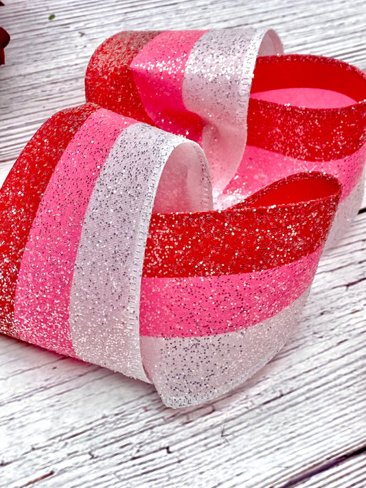 Handmade Striped Glitter Hair Bow- Glitz & Glam Glitter Stripes