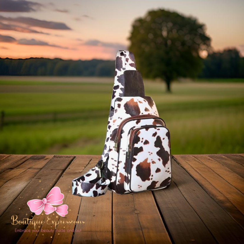 Brown Cow Textured Microfiber Leather Backpack Purse