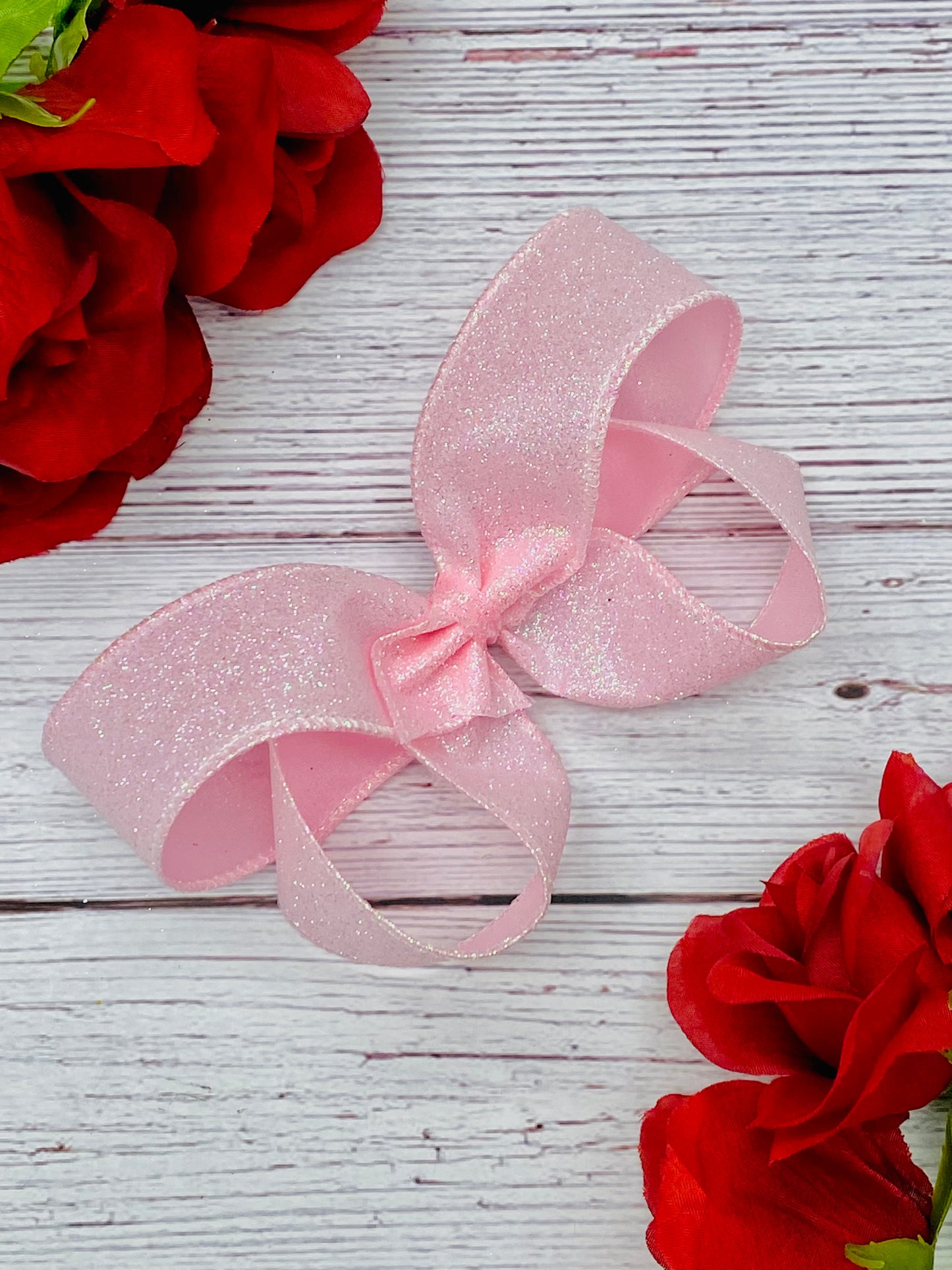 Solid Light Pink Hair Bow-Strawberry Lemonade Iridescent Glitter