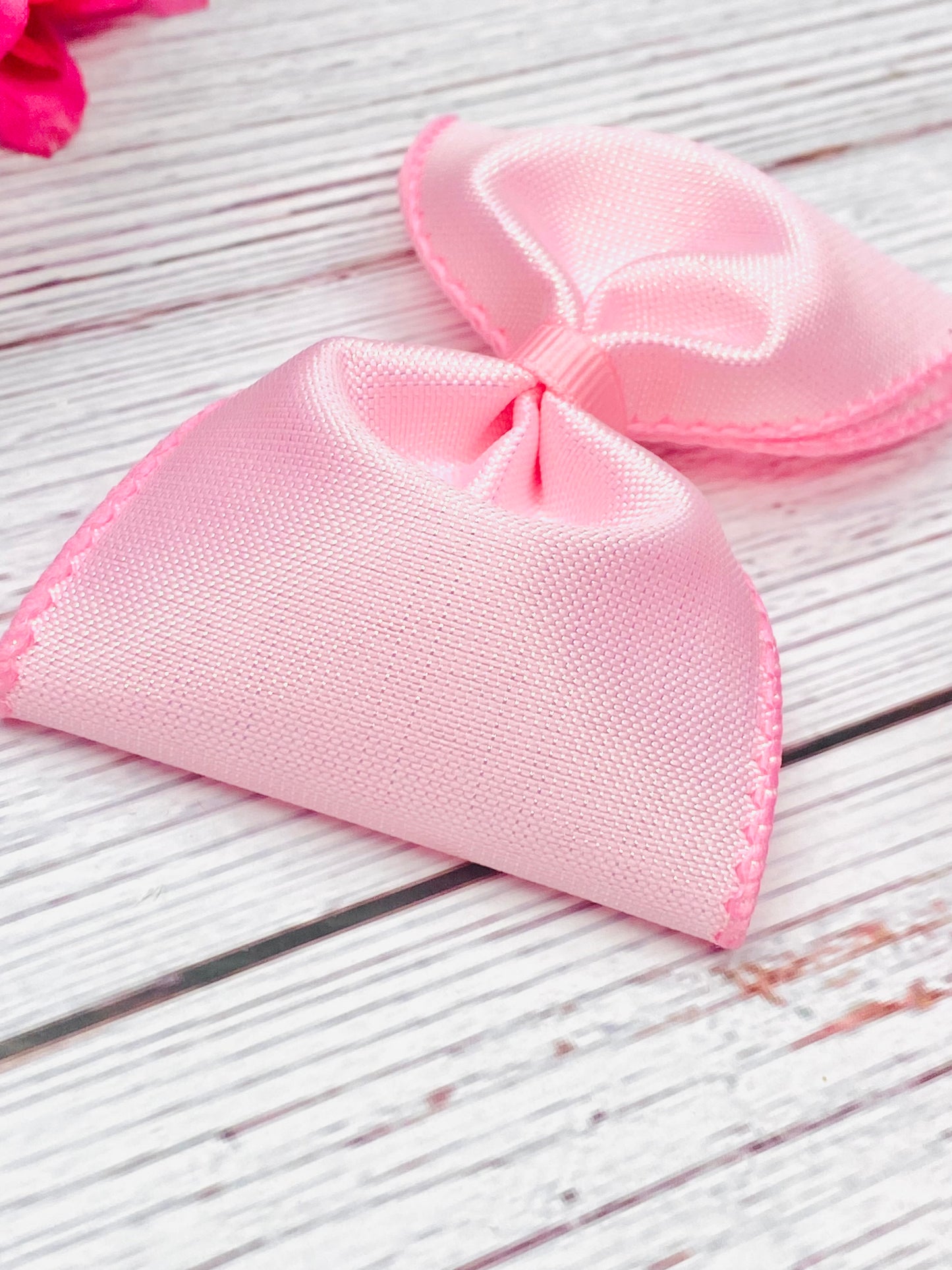 Pink Satin Iridescent Hair Bow- Pink Frosting
