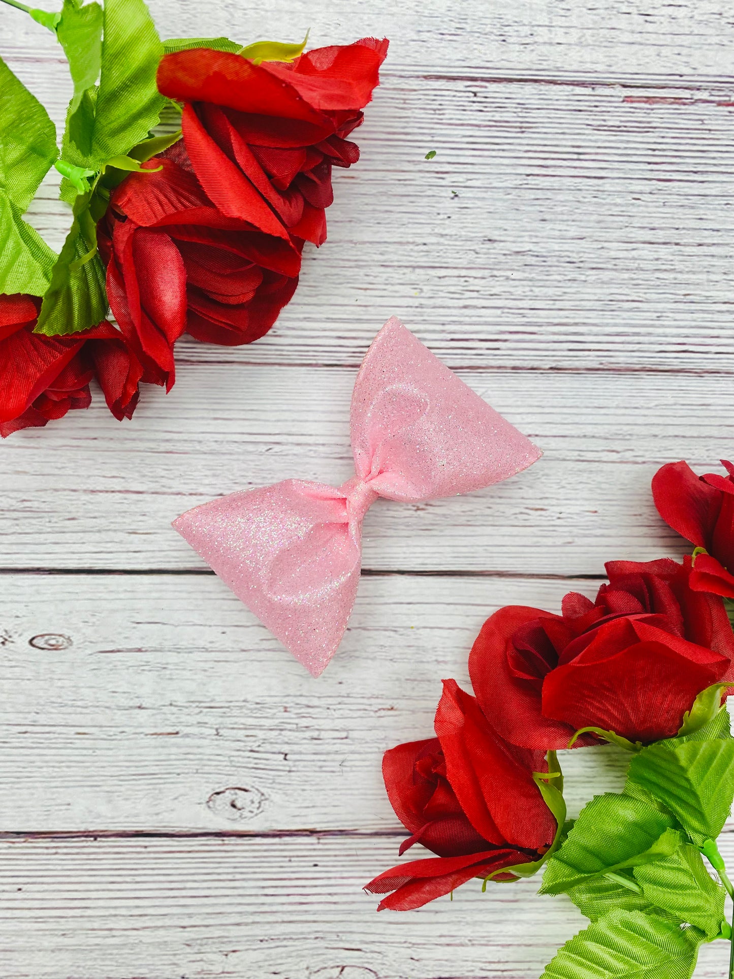 Solid Light Pink Hair Bow-Strawberry Lemonade Iridescent Glitter