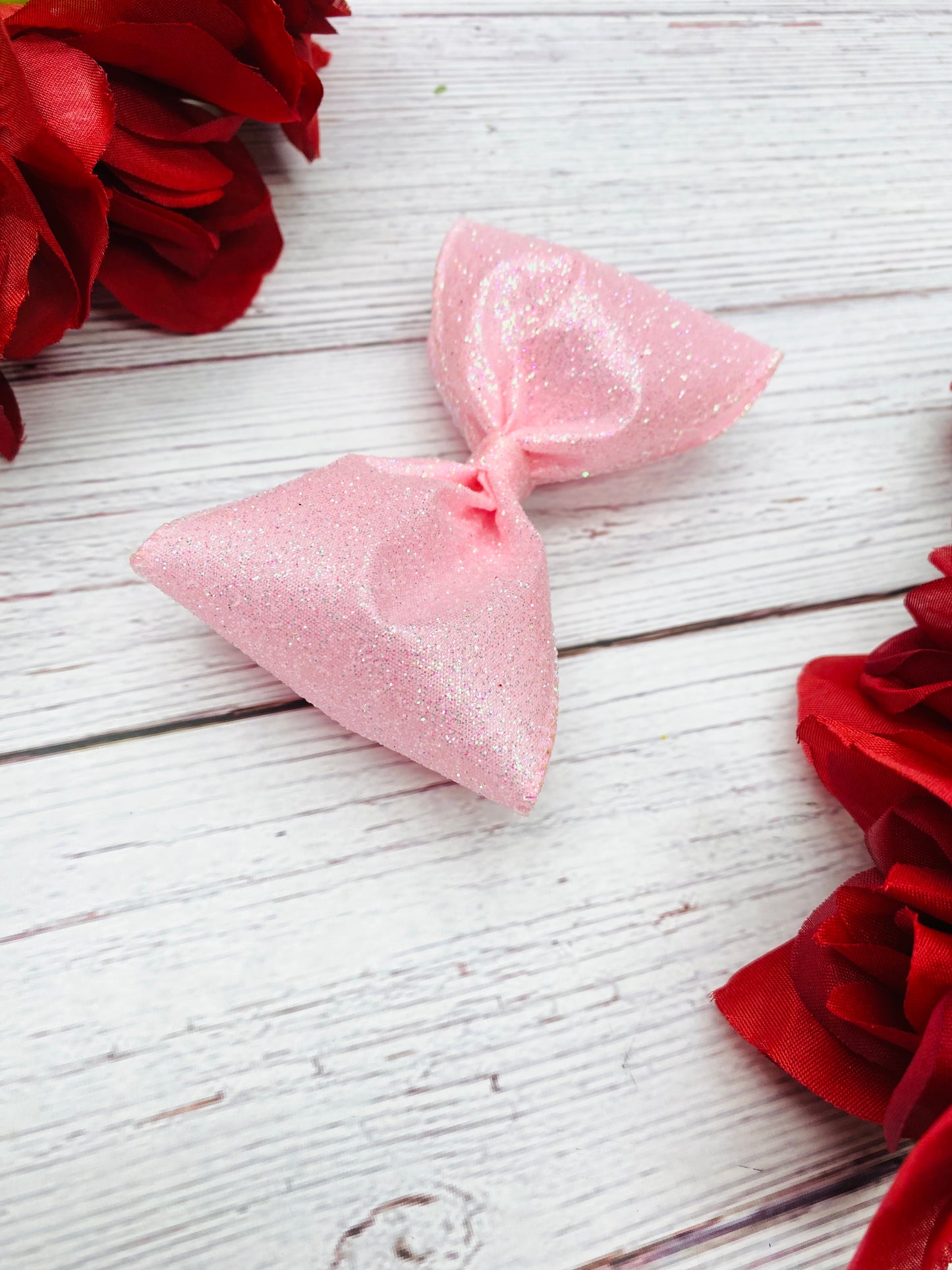 Solid Light Pink Hair Bow-Strawberry Lemonade Iridescent Glitter