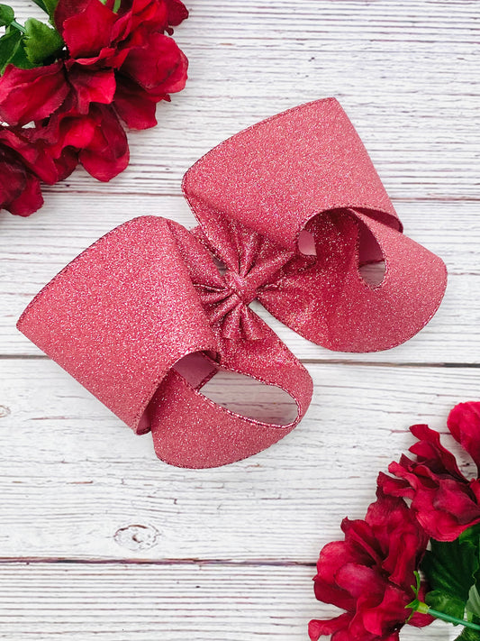 Dark Pink Glitter Hair Bow- Blush Smooth Glitter