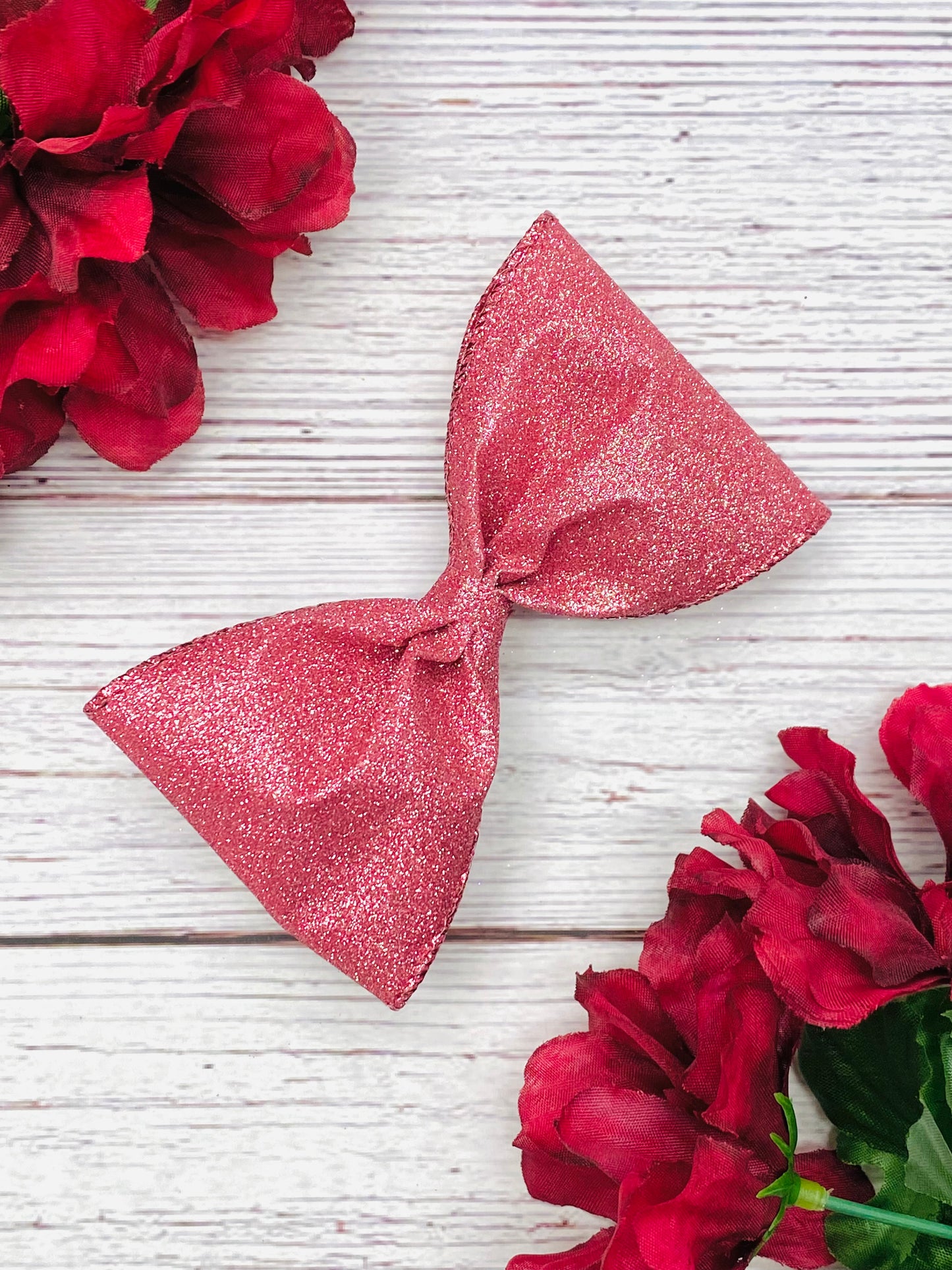 Dark Pink Glitter Hair Bow- Blush Smooth Glitter