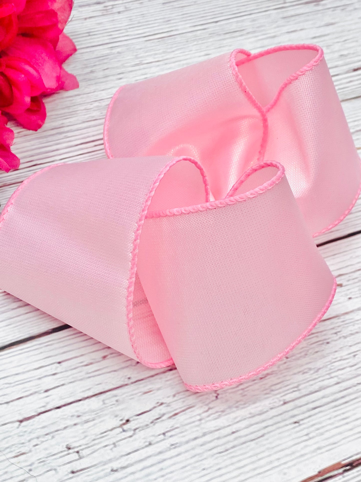 Pink Satin Iridescent Hair Bow- Pink Frosting