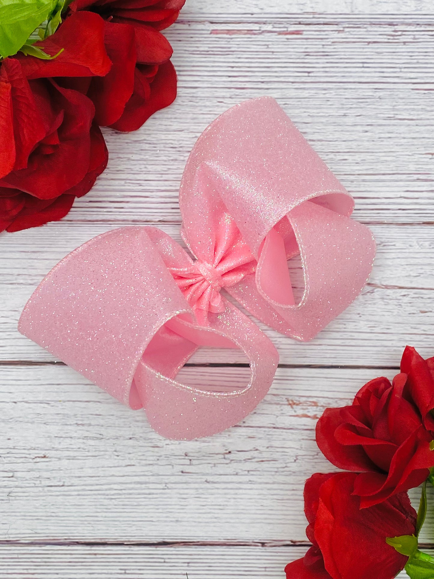 Solid Light Pink Hair Bow-Strawberry Lemonade Iridescent Glitter
