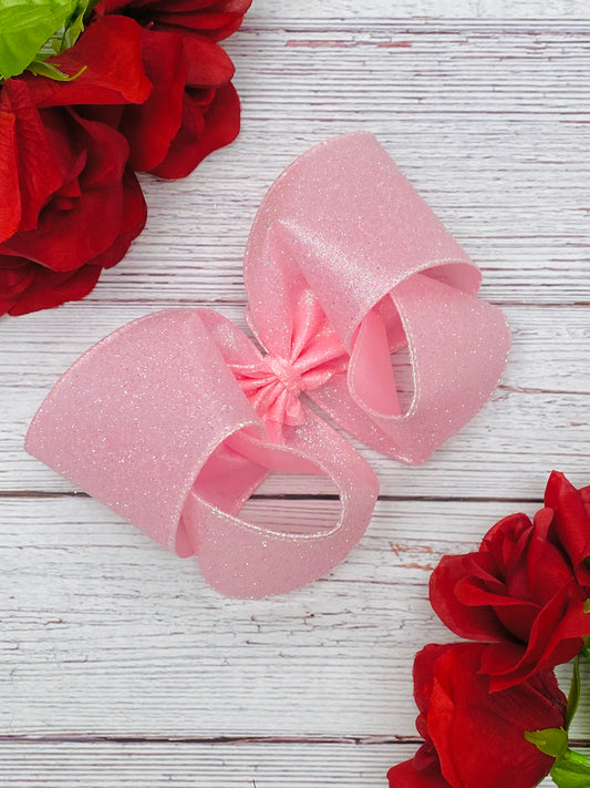 Solid Light Pink Hair Bow-Strawberry Lemonade Iridescent Glitter
