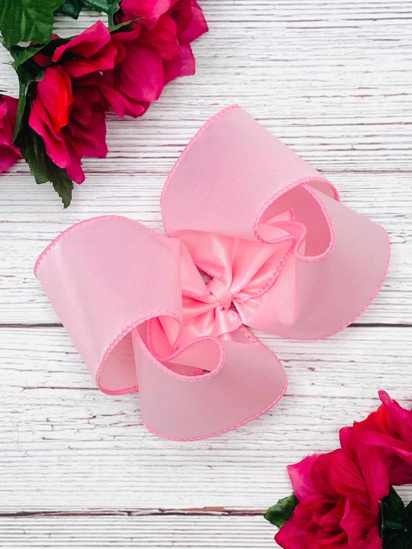 Pink Satin Iridescent Hair Bow- Pink Frosting