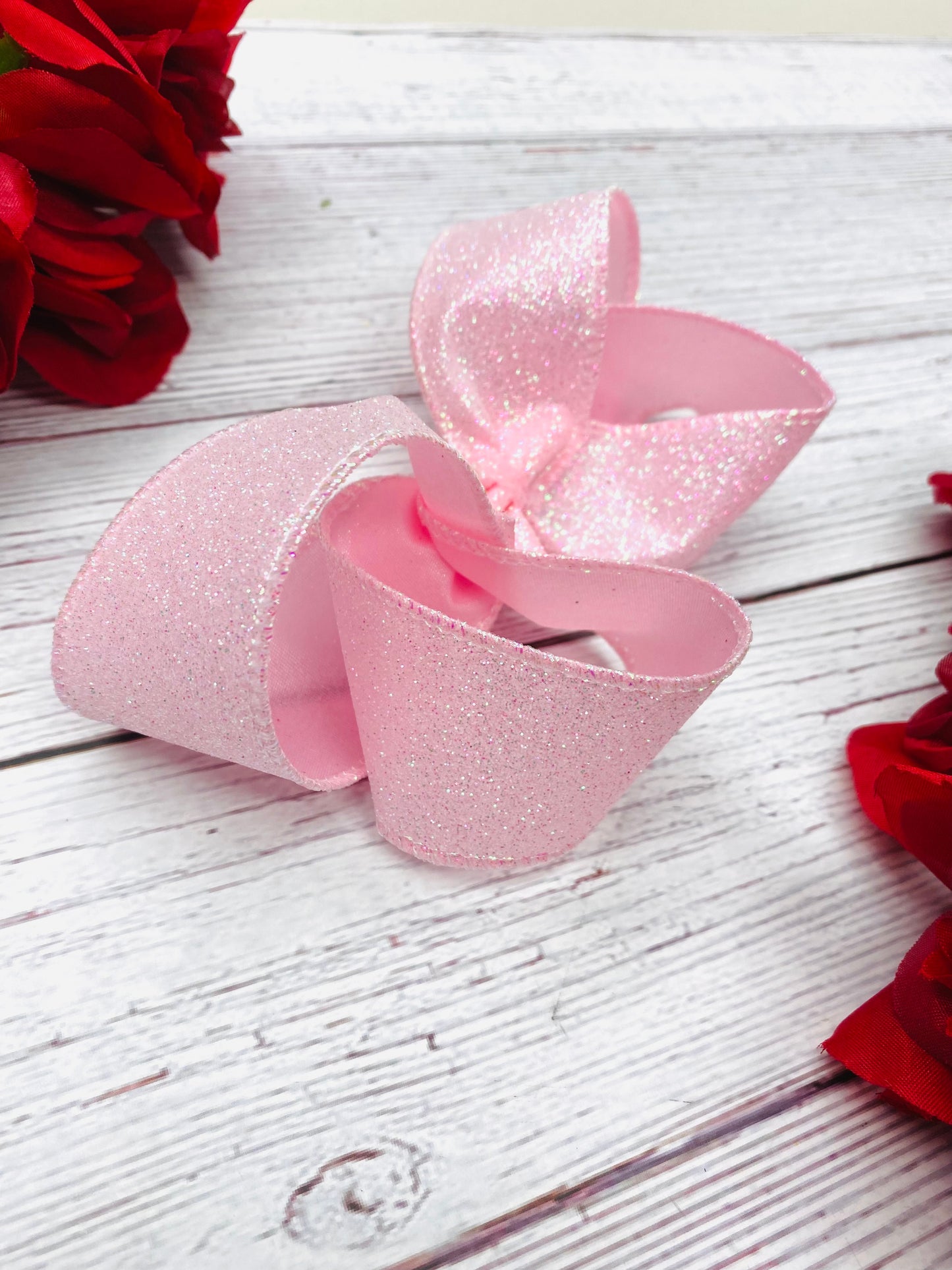 Solid Light Pink Hair Bow-Strawberry Lemonade Iridescent Glitter
