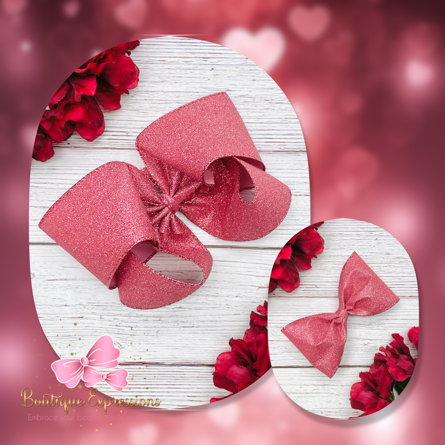 Dark Pink Glitter Hair Bow- Blush Smooth Glitter