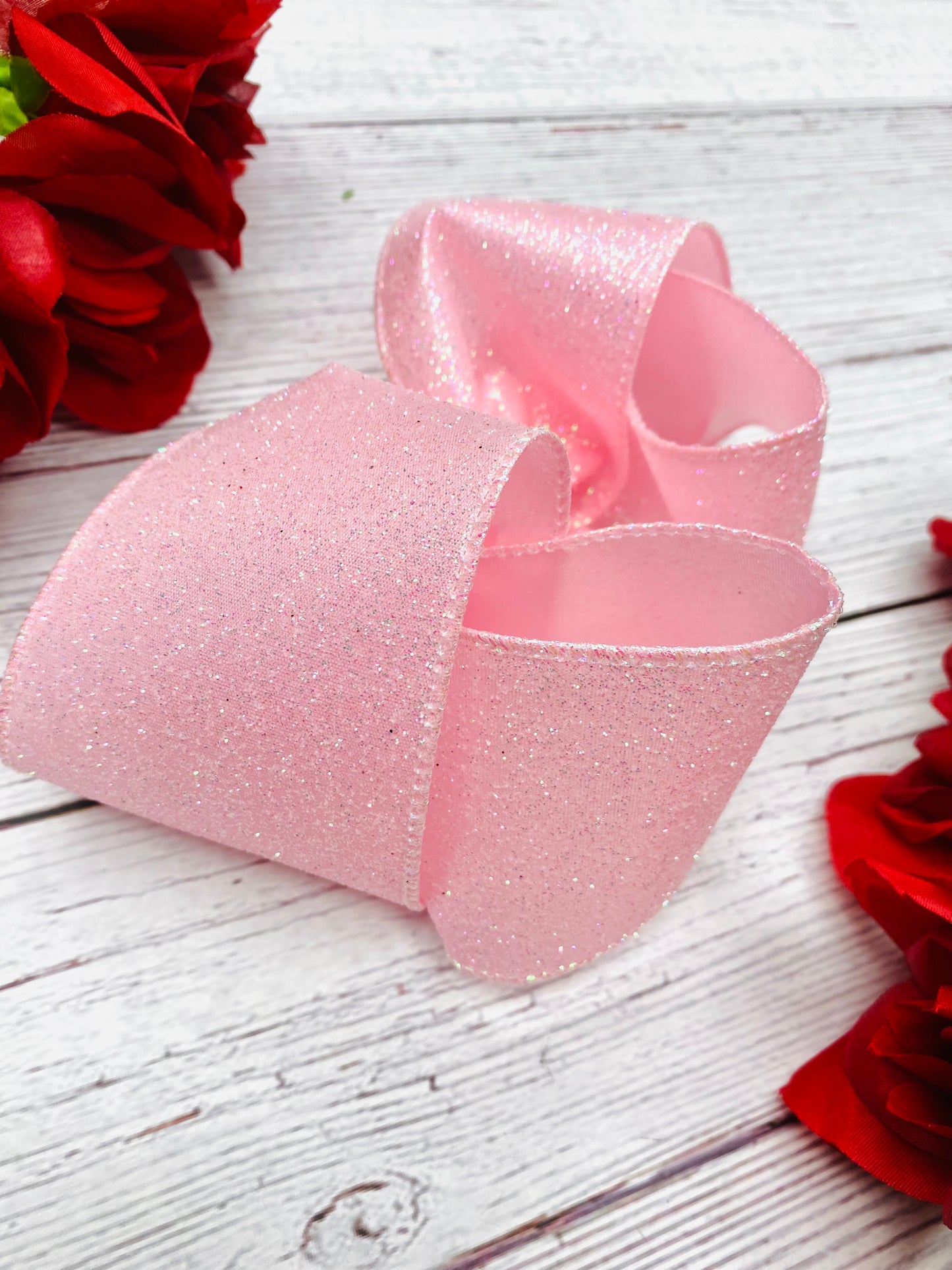 Solid Light Pink Hair Bow-Strawberry Lemonade Iridescent Glitter