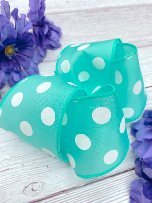 Aqua and White Big Polka Dots