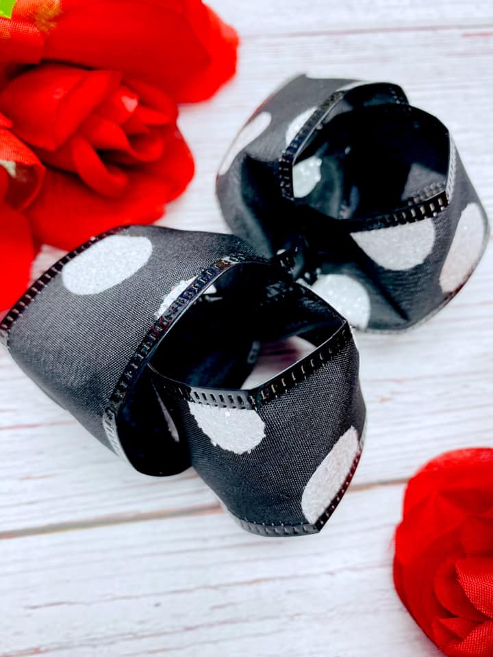 Black and White Glitter Big Polka Dots