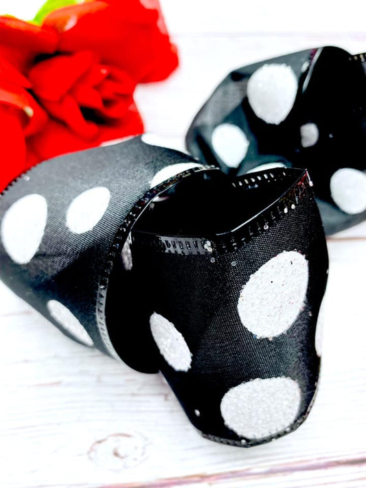 Black and White Glitter Big Polka Dots