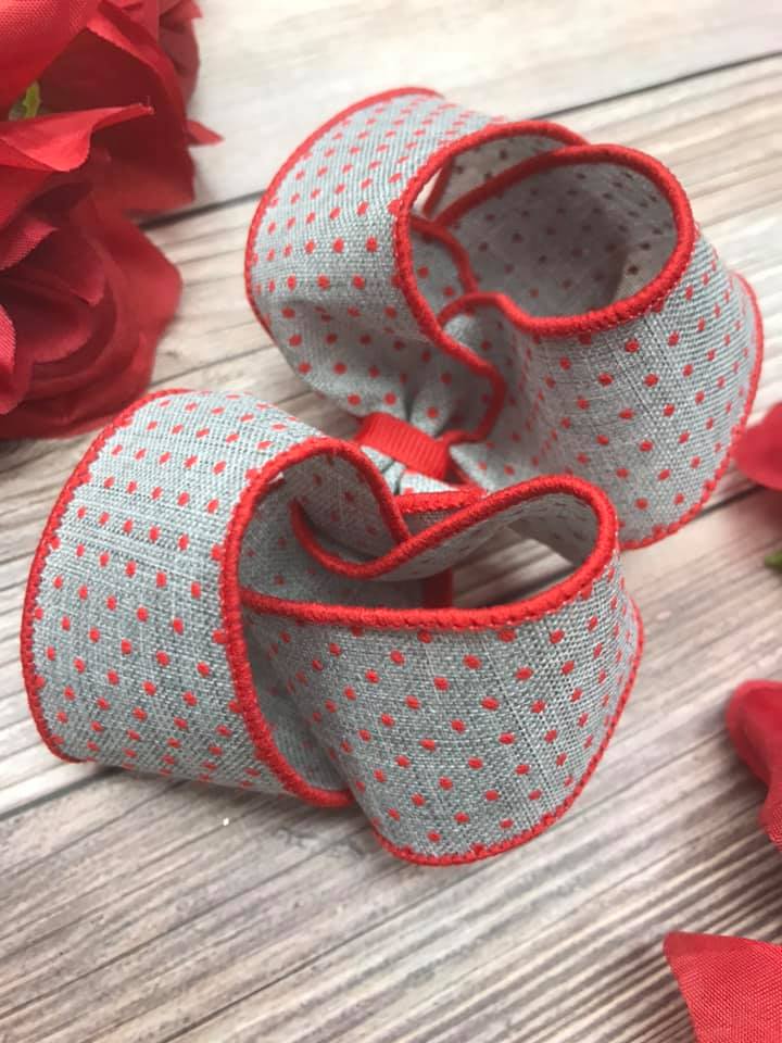 Grey with Red Dotties