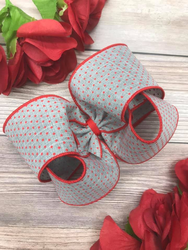Grey with Red Dotties