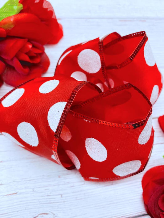 Red and White Glitter Big Polka Dots