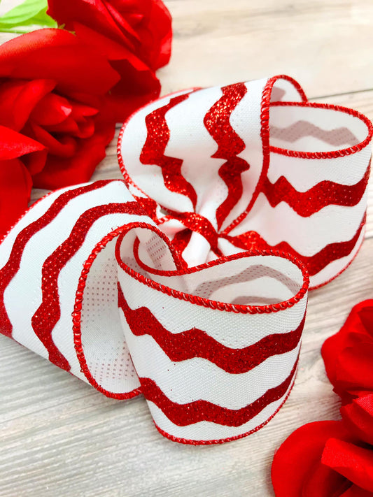 Red and White Glitter Waves