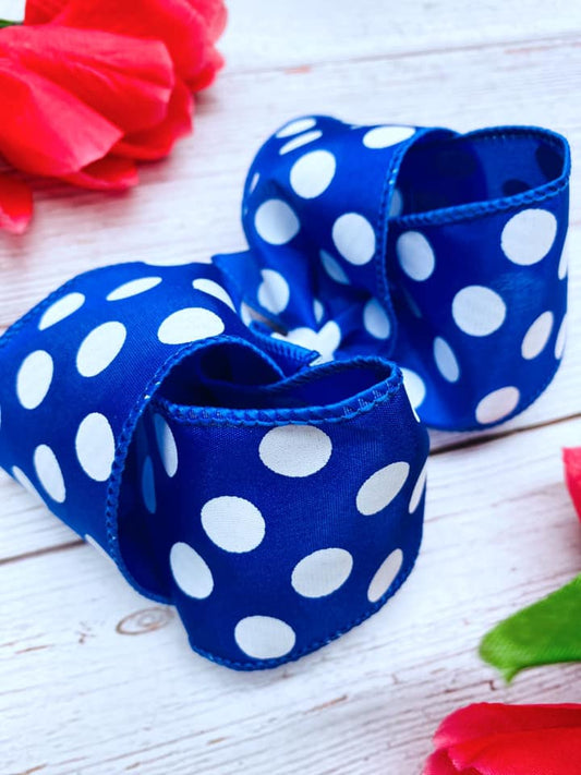Royal Blue and White Big Polka Dots
