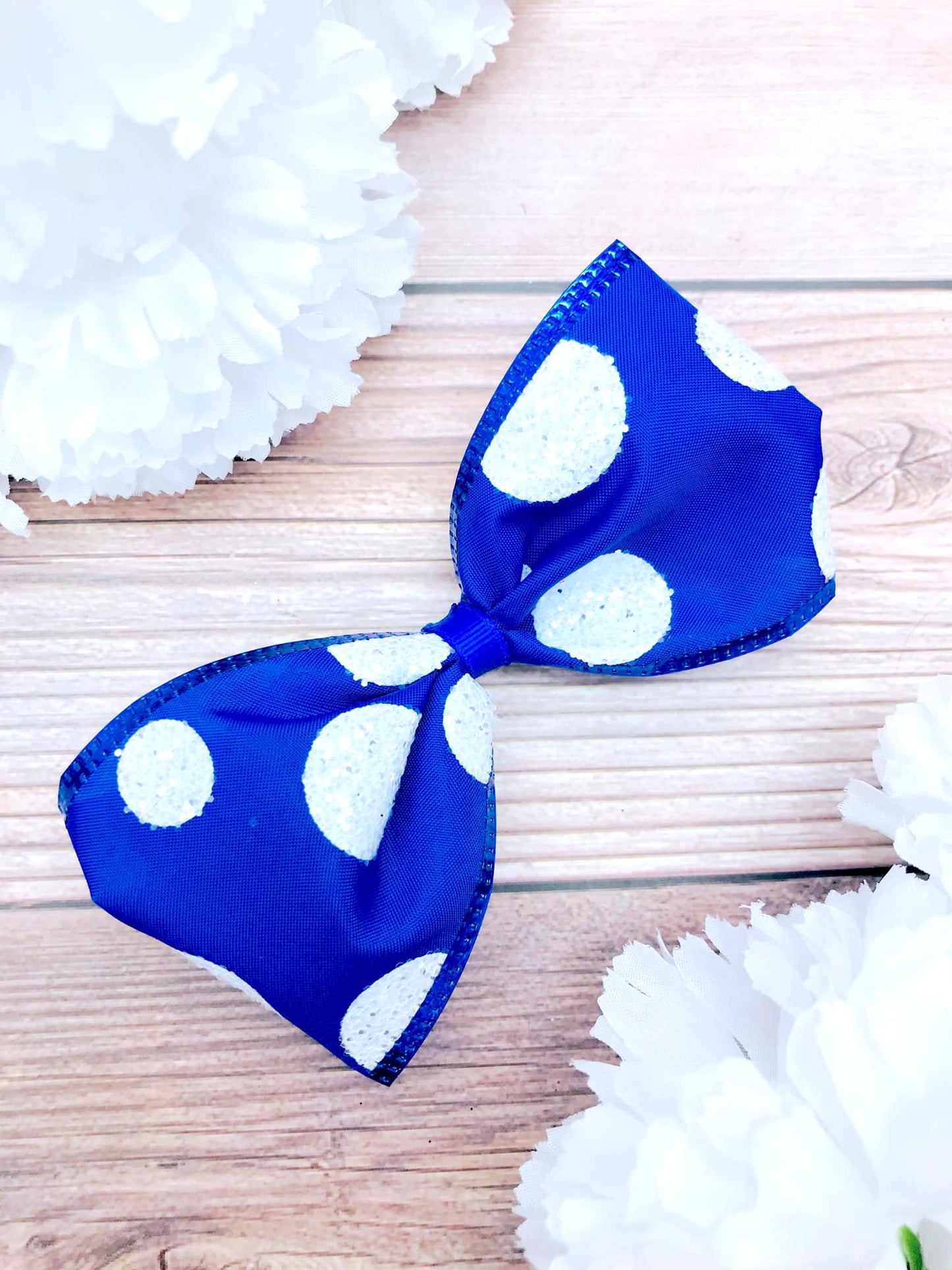 Royal Blue and White Glitter Big Polka Dots