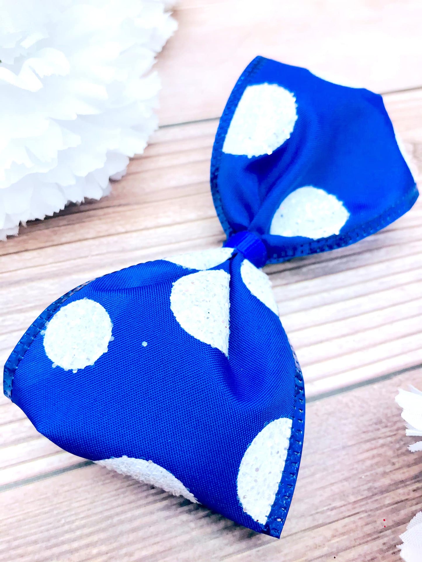 Royal Blue and White Glitter Big Polka Dots