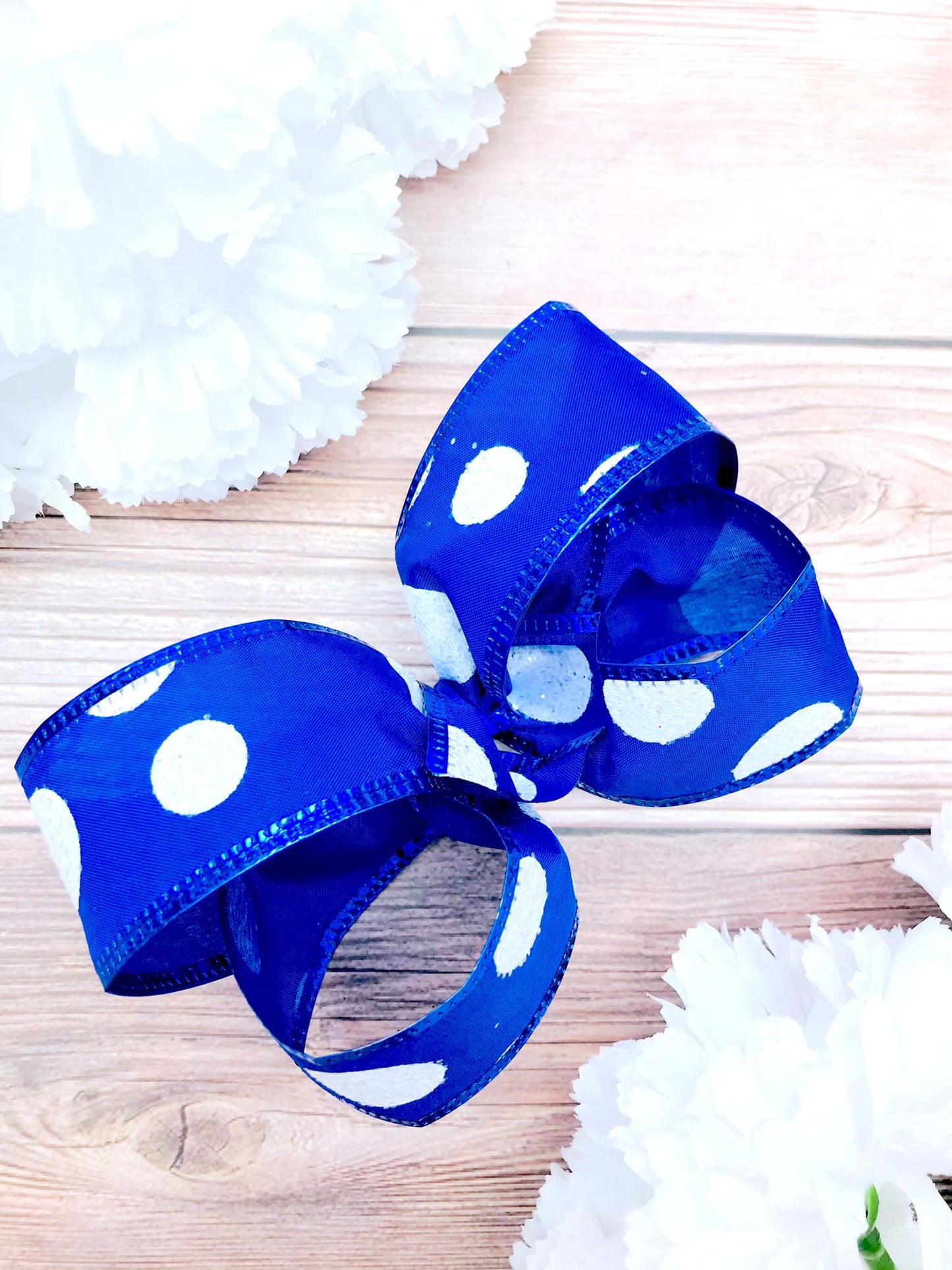 Royal Blue and White Glitter Big Polka Dots