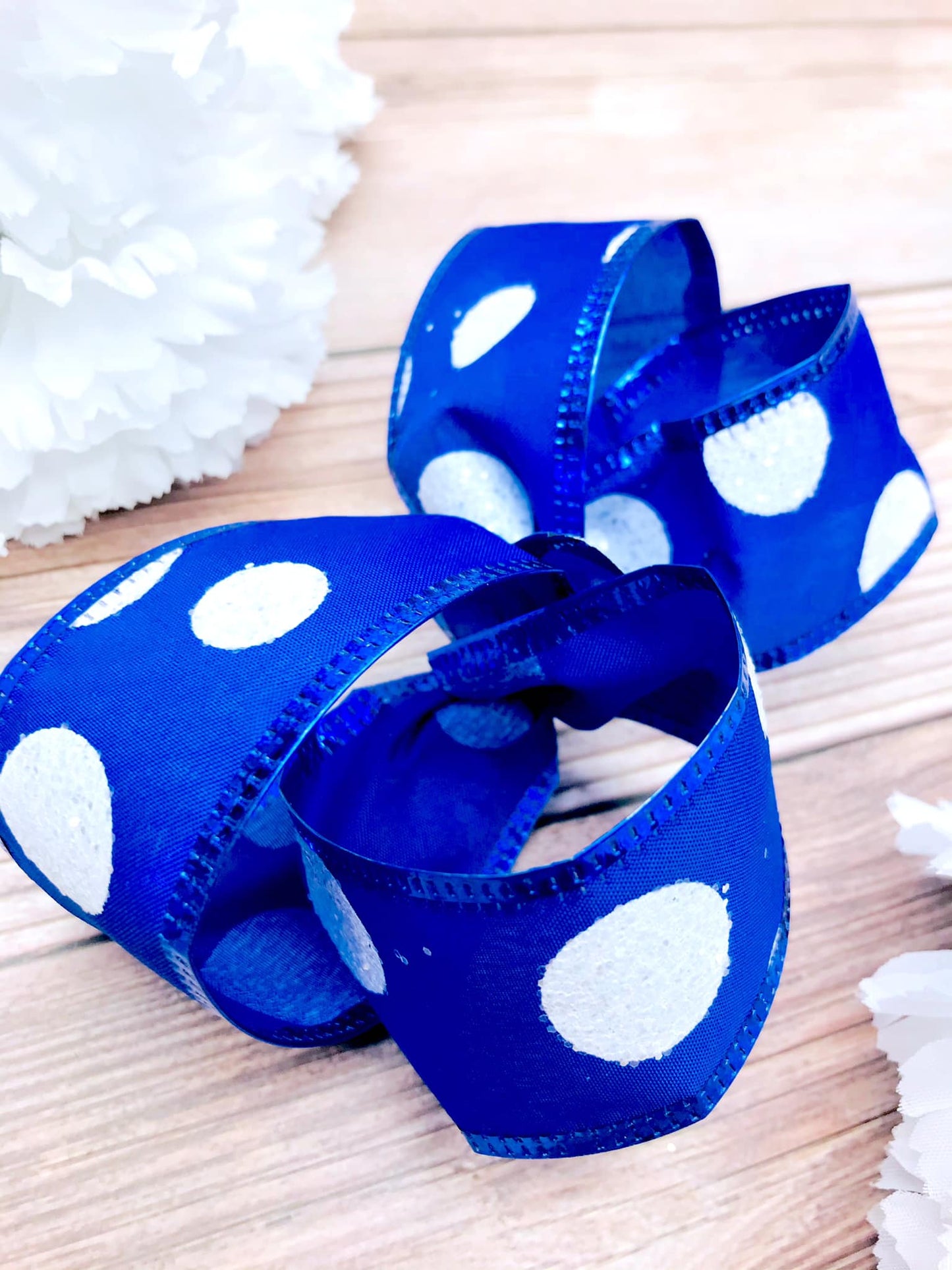 Royal Blue and White Glitter Big Polka Dots