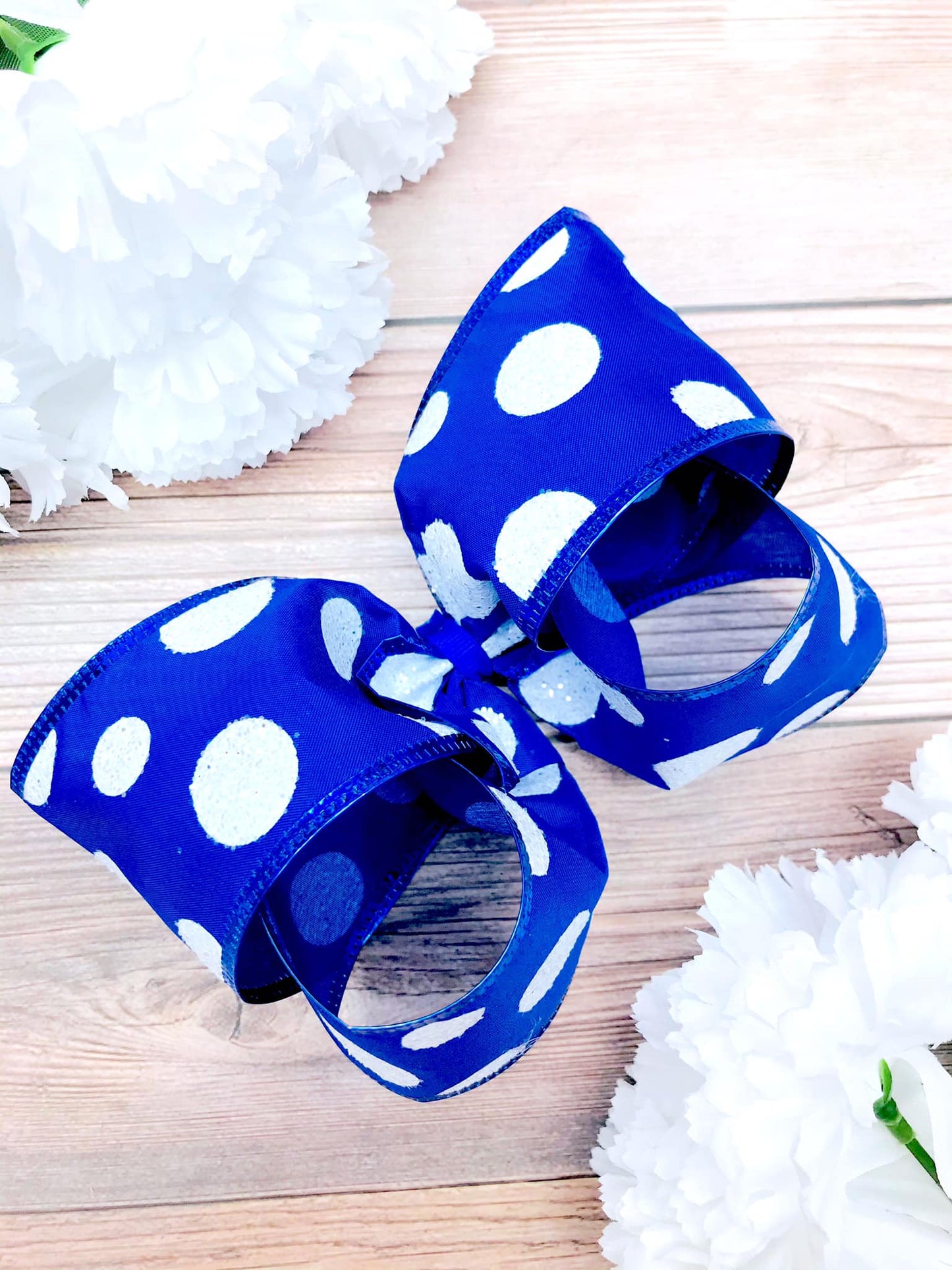 Royal Blue and White Glitter Big Polka Dots