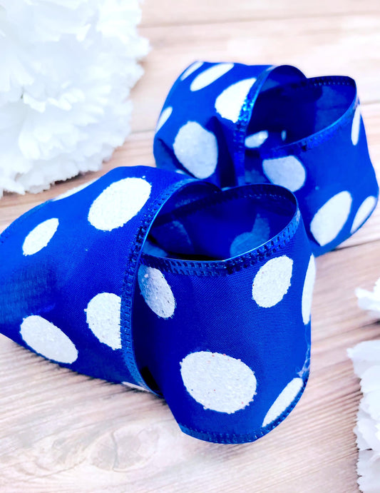 Royal Blue and White Glitter Big Polka Dots