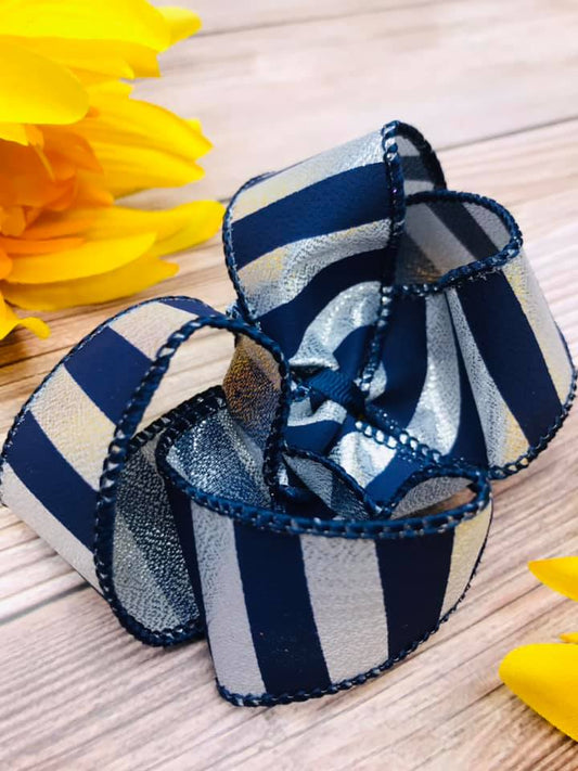 Silver and Navy Vertical Stripes