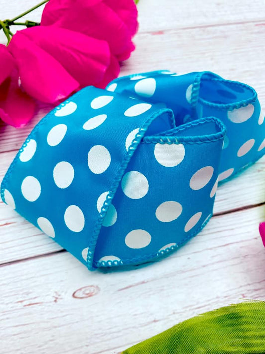 Turquoise and White Big Polka Dots