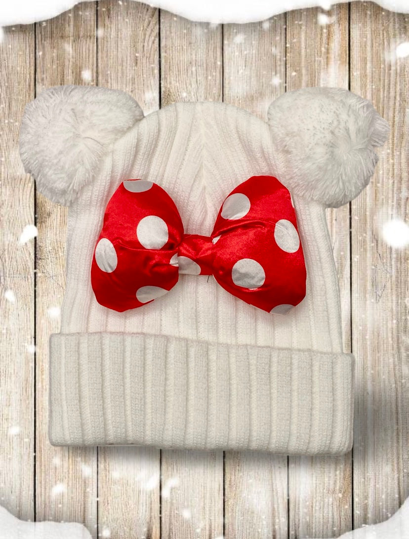 Polka Dot Charm Double-Pom Beanie