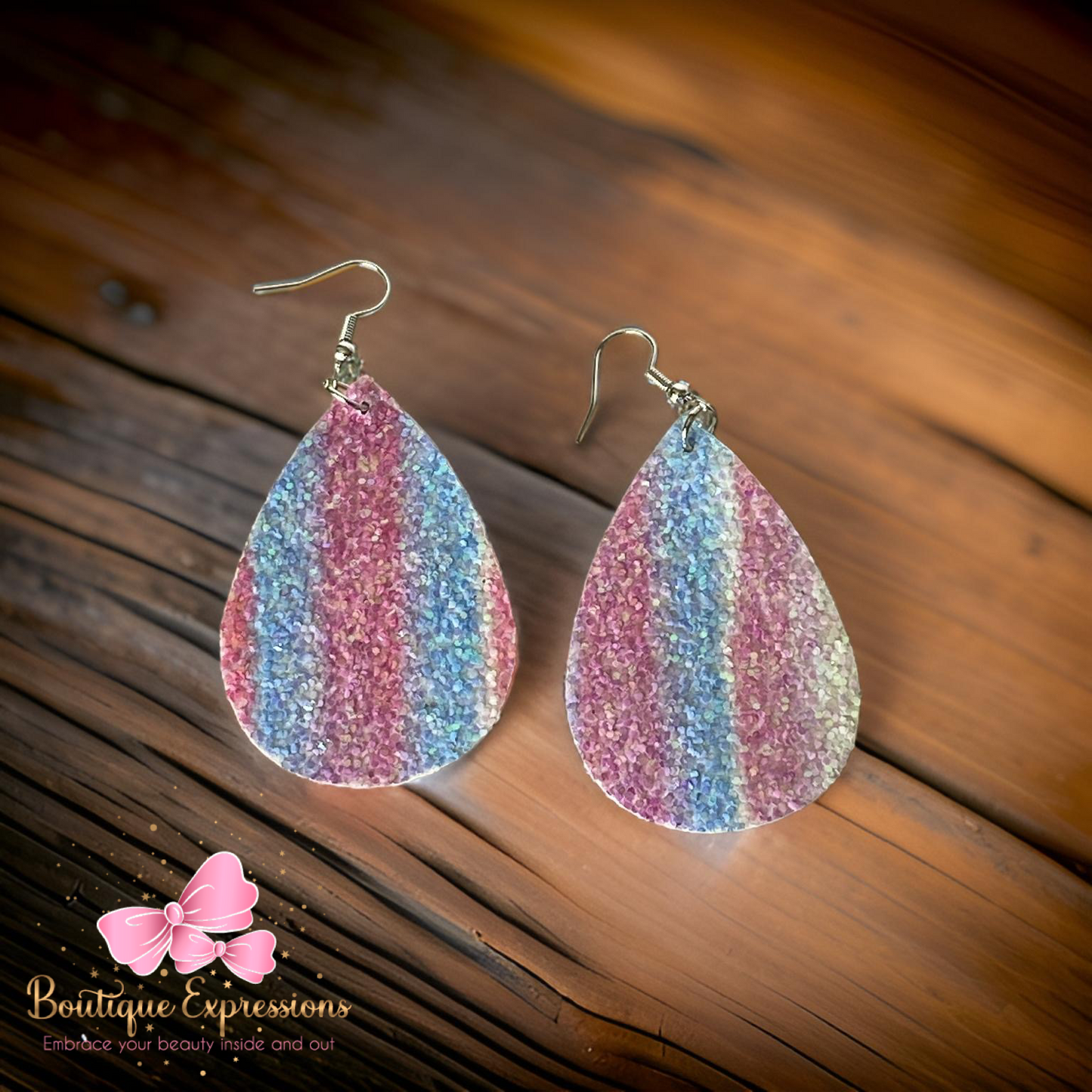 Crystal Glitter Striped Teardrop Earrings