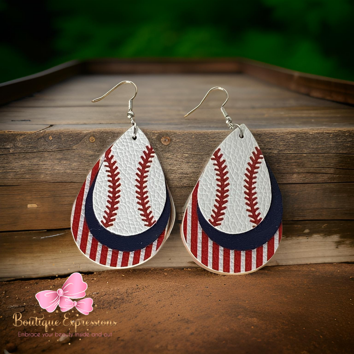 Stacked Baseball Teardrop Earrings