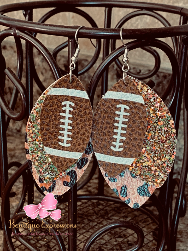 Football Cheetah Faux Leather Layered Earrings