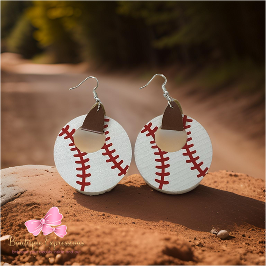 Wooden Baseball Hoop Earrings