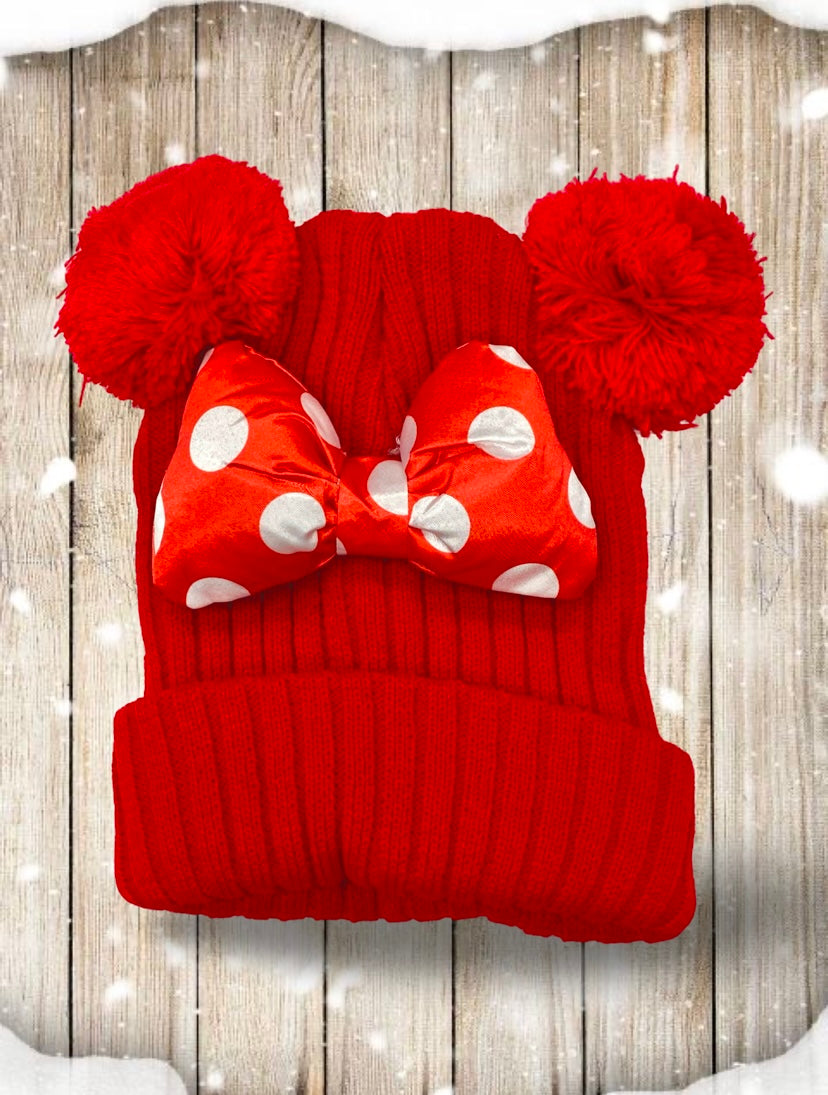 Polka Dot Charm Double-Pom Beanie