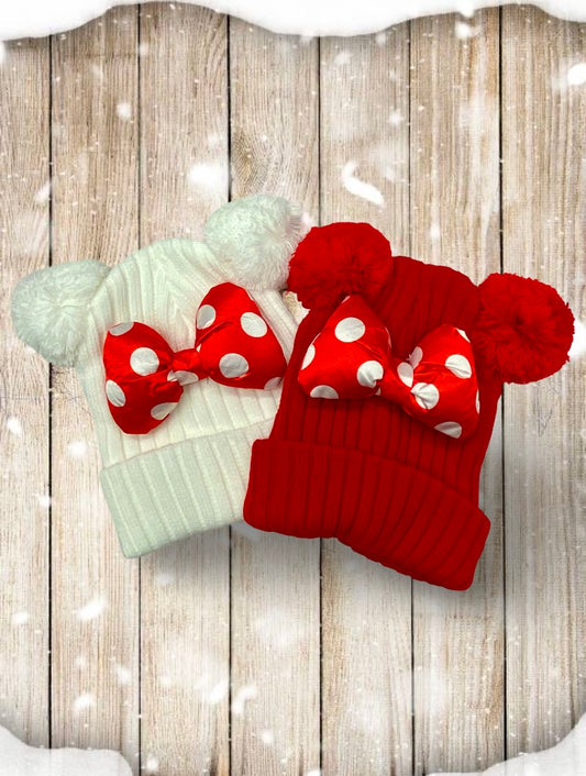 Polka Dot Charm Double-Pom Beanie