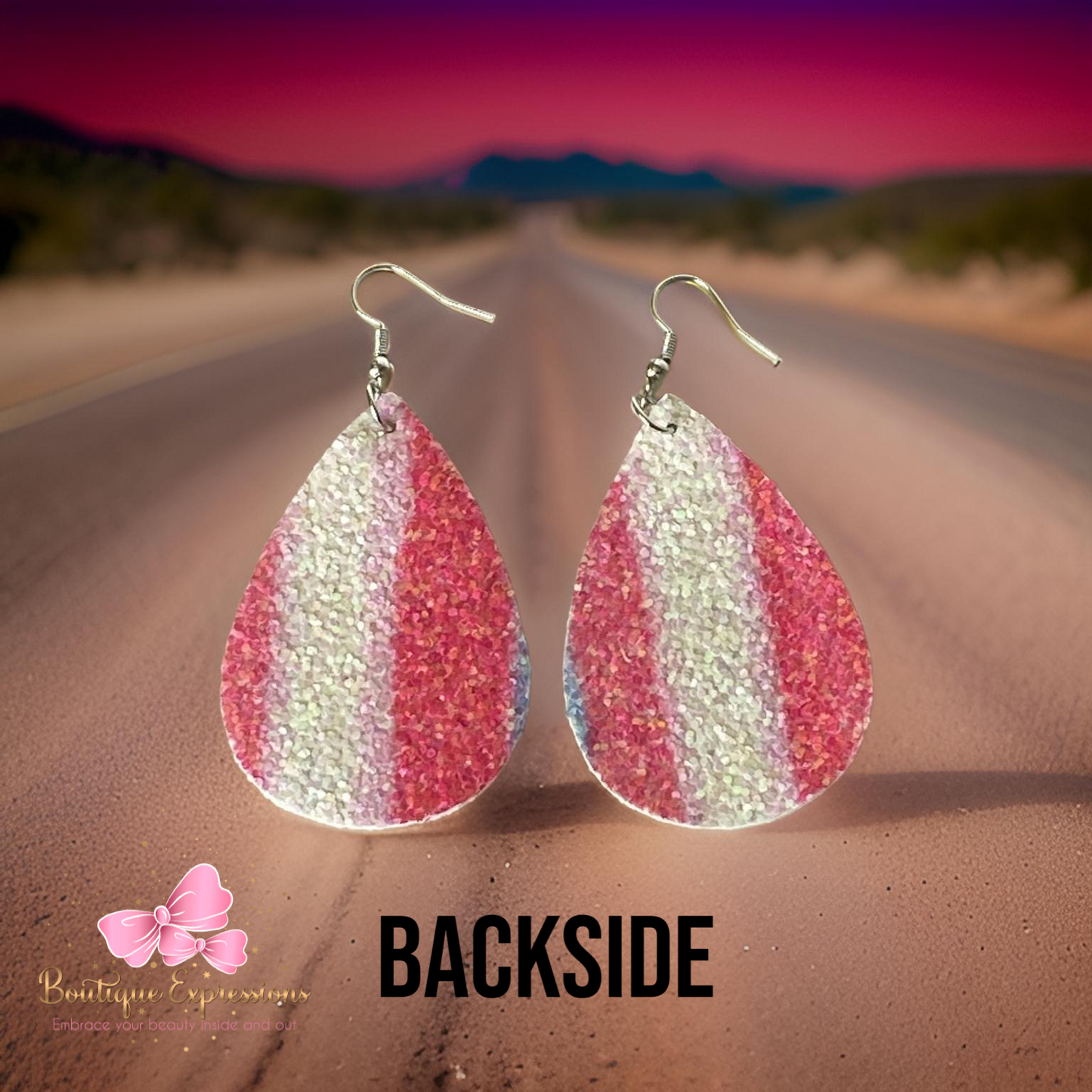 Crystal Glitter Striped Teardrop Earrings