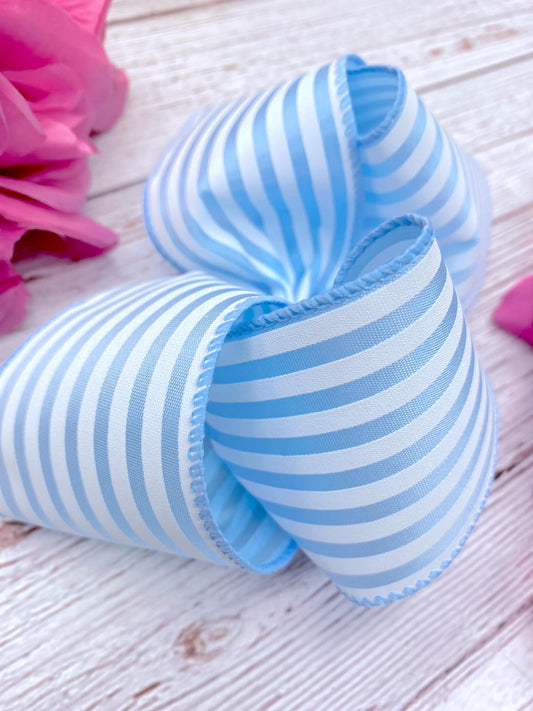 Baby Blue and White Mini Horizontal Stripes