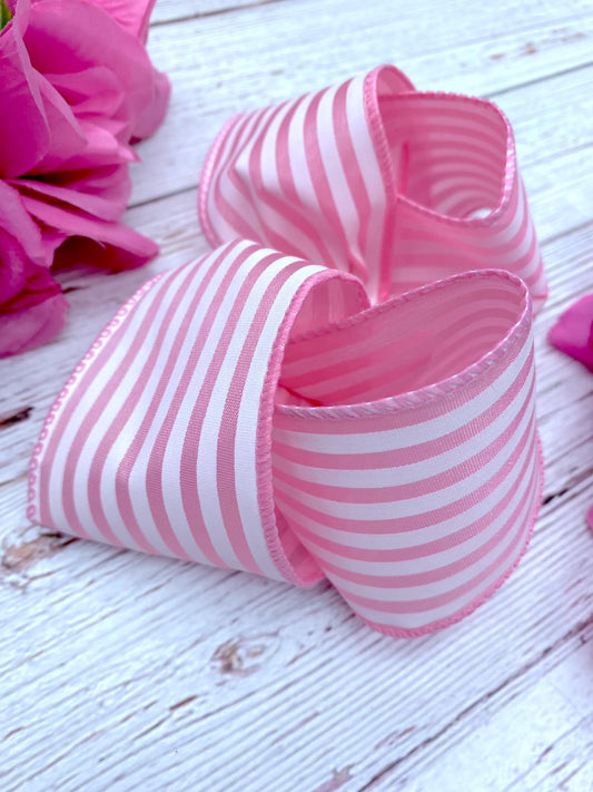 Baby Pink and White Mini Horizontal Stripes