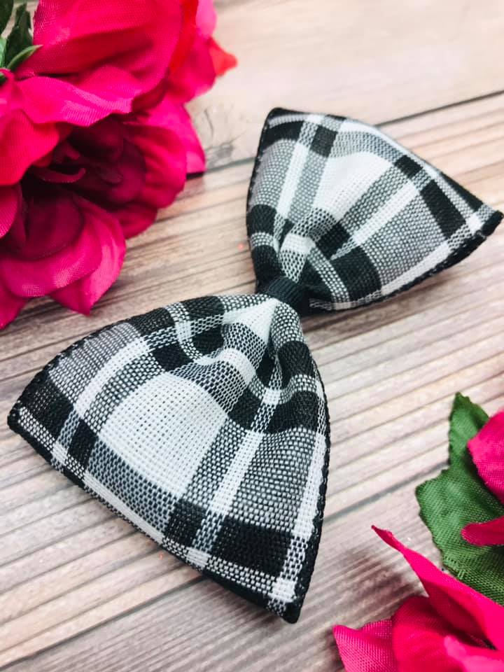 Black and White Woven Textured Plaid