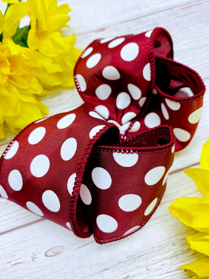 Burgundy and White Big Polka Dots