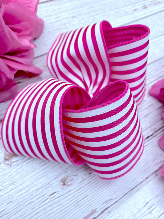 Fuchsia and White Mini Horizontal Stripes